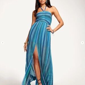 Ramy Brook Alessia Dress sz XS blue green beach vacation summer knit halter NWT